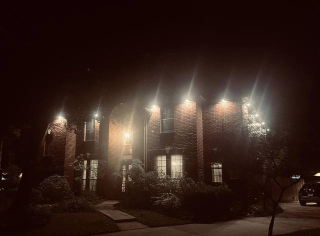 Exterior soffit lighting, night view — His Kingdom Electric, Waller TX
